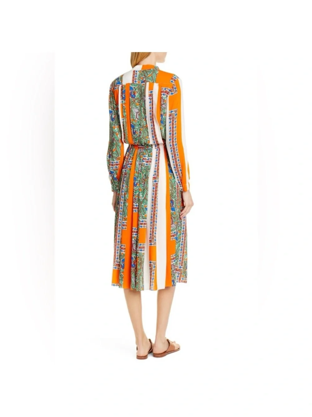 Tory Burch Orange & White Mixed-Print Midi Dress